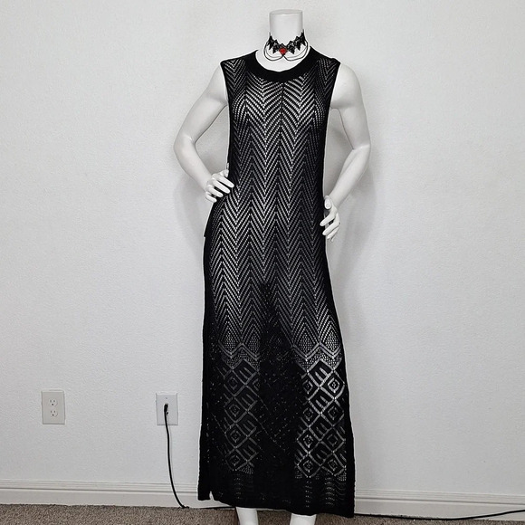 Joie Black Romantic Goth *NEW* Witchy Crochet Knit Whimsigoth Maxi Dress Size XL - Picture 1 of 12